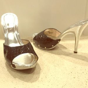 MICHAEL Michael Kors Black Silver Metallic Mules